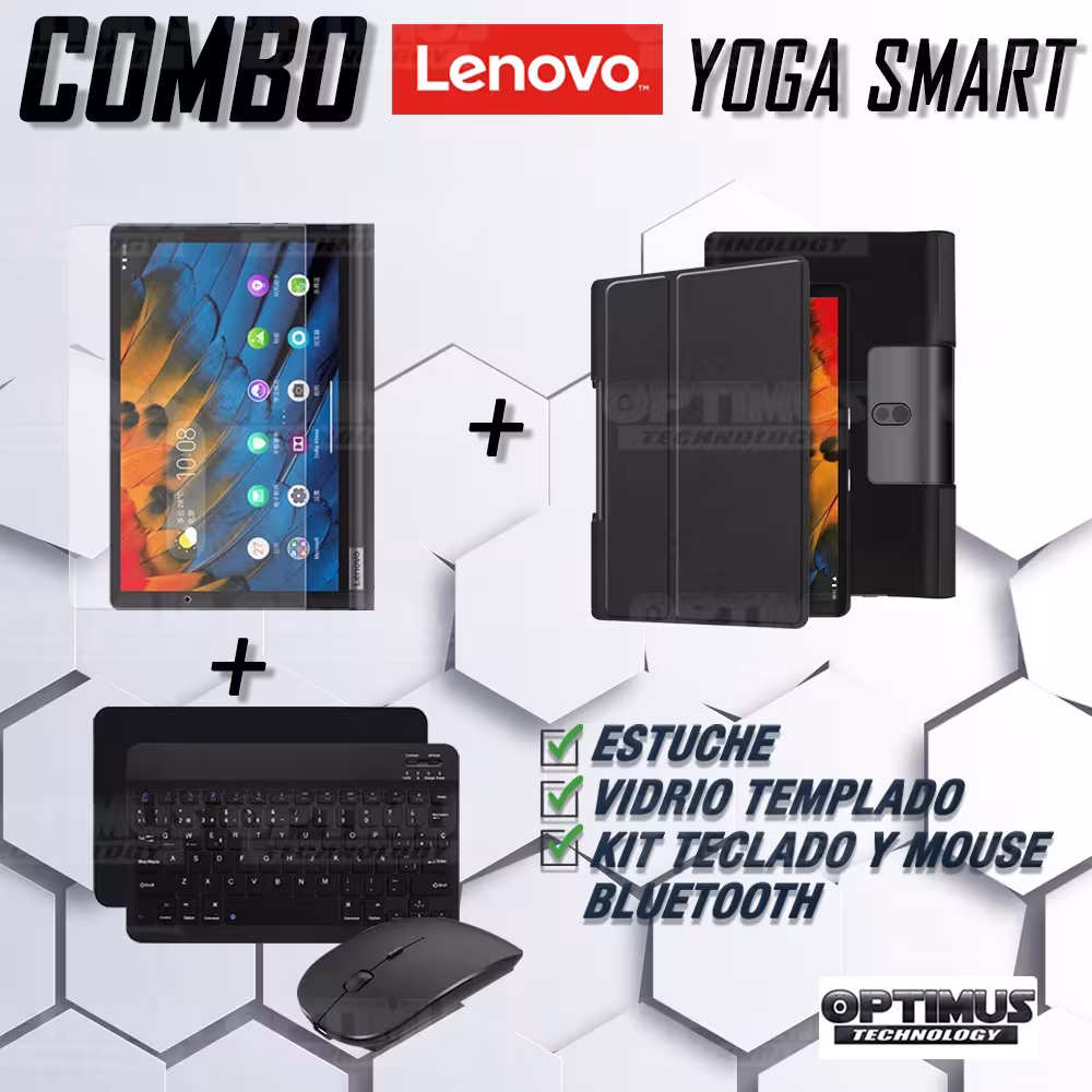 Kit Vidrio templado + Case Forro Protector + Teclado y Mouse Ratón Bluetooth para Tablet Lenovo Yoga Smart Tab Yt-x 705f OPTIMUS