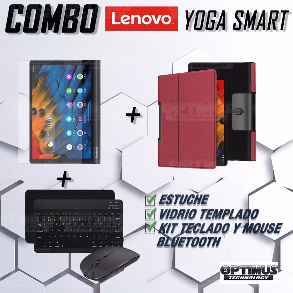 Kit Vidrio templado + Case Forro Protector + Teclado y Mouse Ratón Bluetooth para Tablet Lenovo Yoga Smart Tab Yt-x 705f OPTIMUS