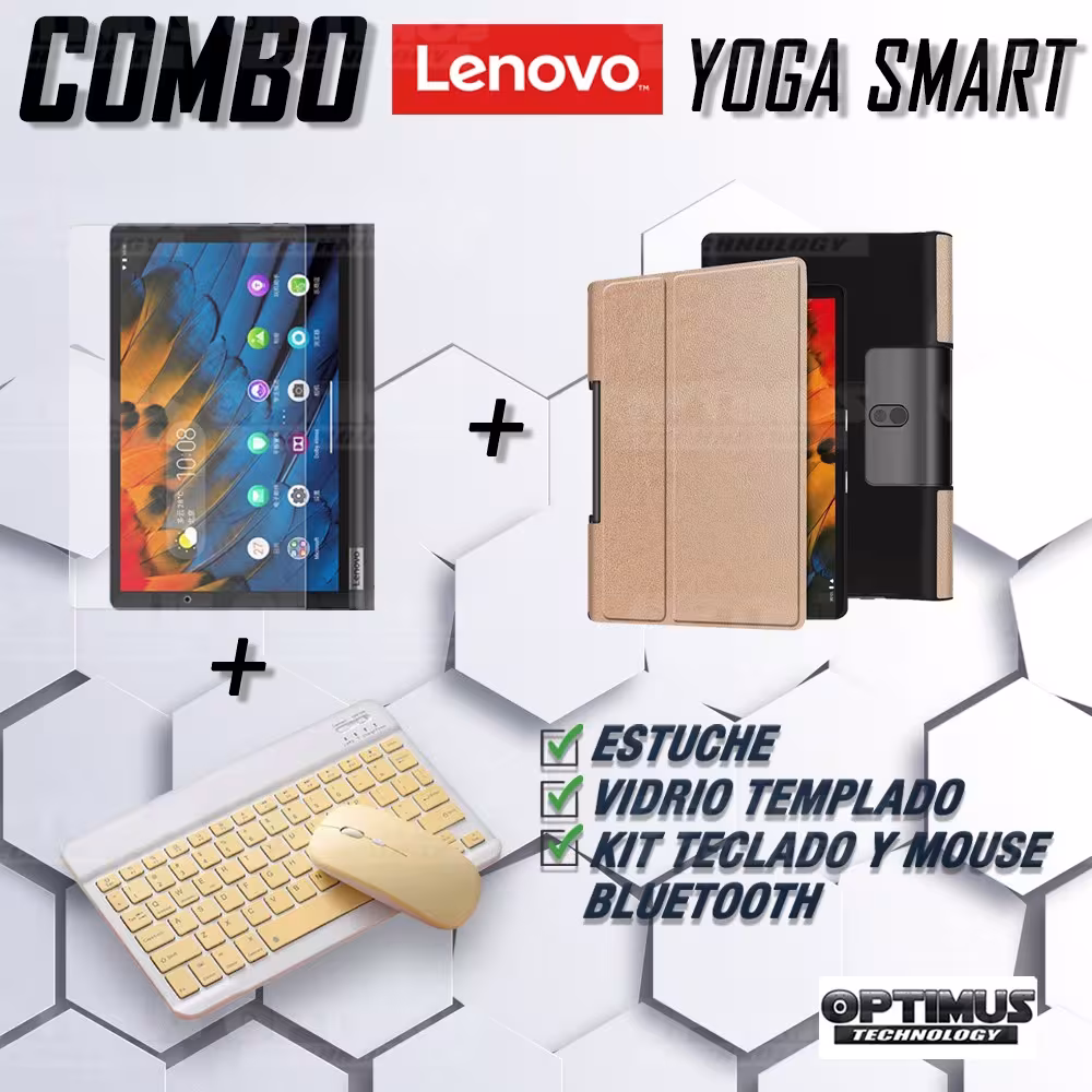 Kit Vidrio templado + Case Forro Protector + Teclado y Mouse Ratón Bluetooth para Tablet Lenovo Yoga Smart Tab Yt-x 705f OPTIMUS