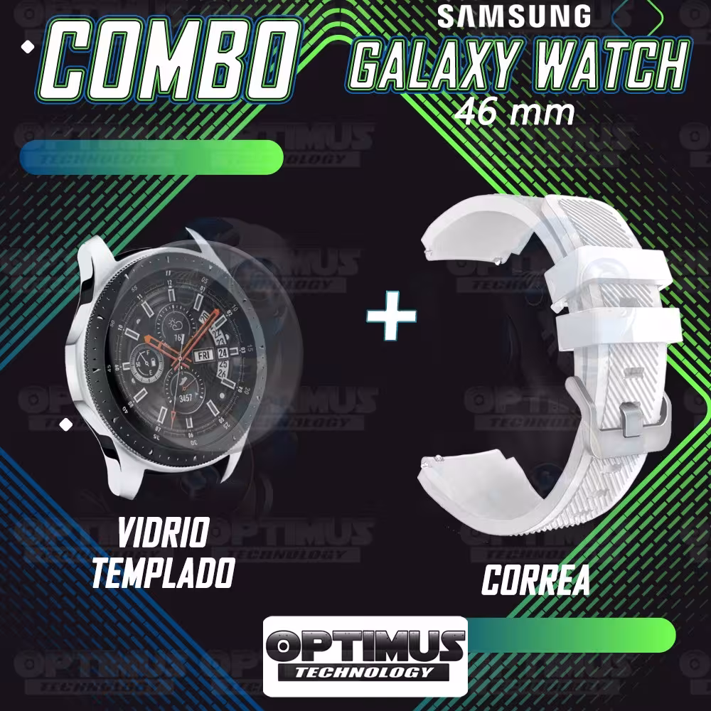 Kit Correa Pulso Manilla de Goma Y Vidrio Templado Samsung Galaxy Watch 46mm | OPTIMUS TECHNOLOGY™ | CRRY-VTP-GX-WCH-46 |
