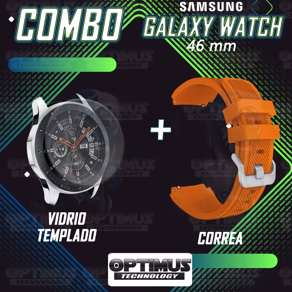 Kit Correa Pulso Manilla de Goma Y Vidrio Templado Samsung Galaxy Watch 46mm | OPTIMUS TECHNOLOGY™ | CRRY-VTP-GX-WCH-46 |