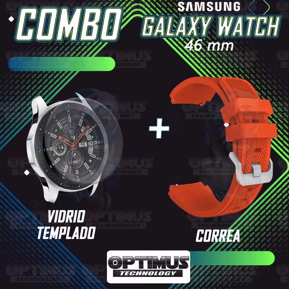 Kit Correa Pulso Manilla de Goma Y Vidrio Templado Samsung Galaxy Watch 46mm | OPTIMUS TECHNOLOGY™ | CRRY-VTP-GX-WCH-46 |