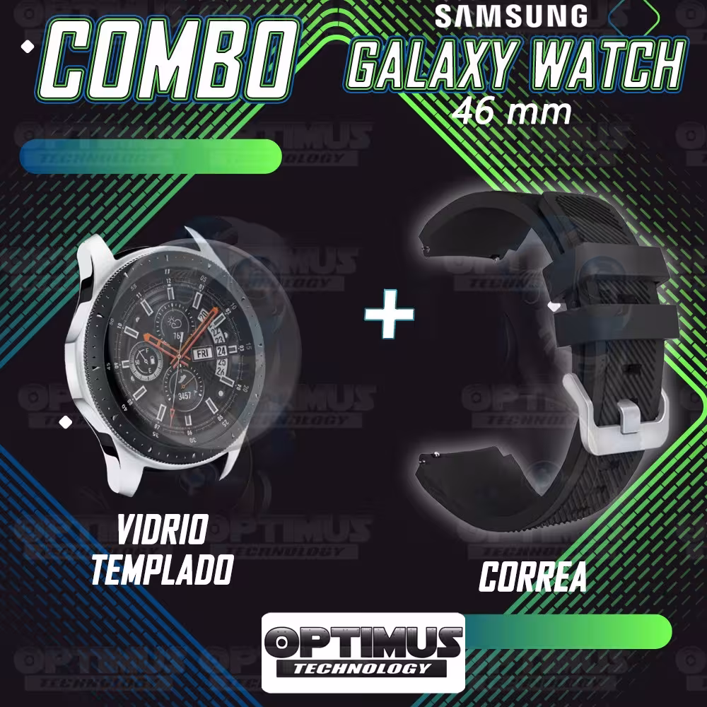 Kit Correa Pulso Manilla de Goma Y Vidrio Templado Samsung Galaxy Watch 46mm | OPTIMUS TECHNOLOGY™ | CRRY-VTP-GX-WCH-46 |