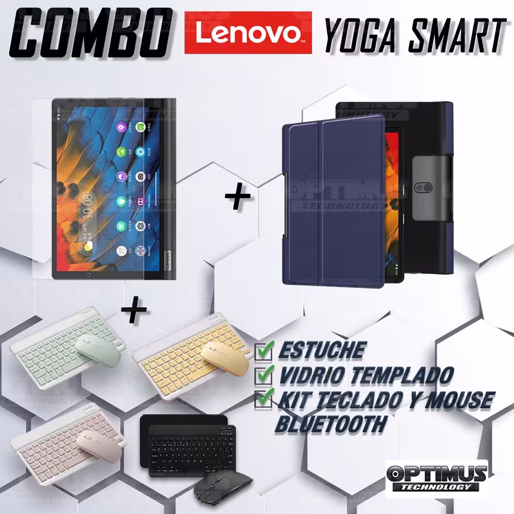 Kit Vidrio templado + Case Forro Protector + Teclado y Mouse Ratón Bluetooth para Tablet Lenovo Yoga Smart Tab Yt-x 705f OPTIMUS