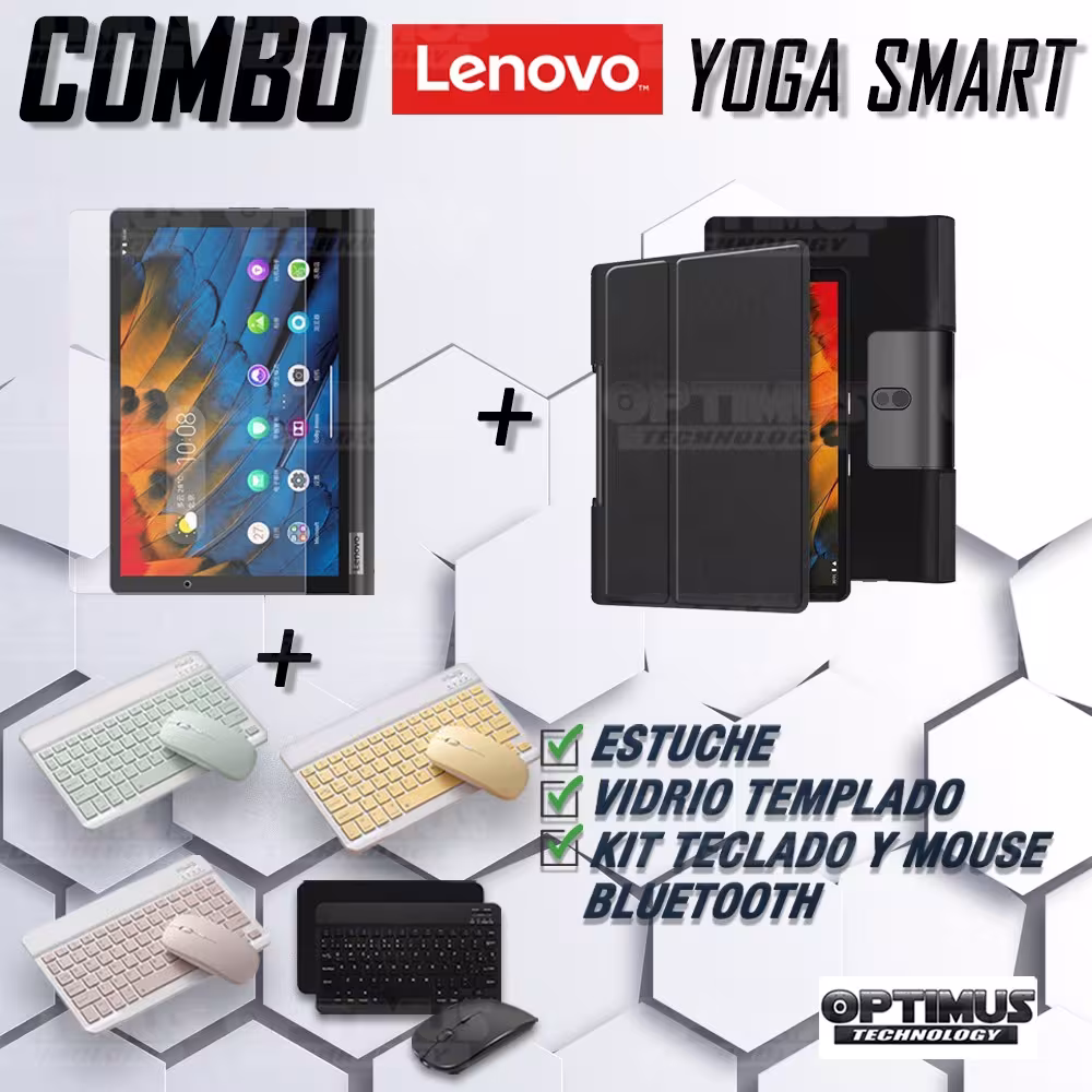 Kit Vidrio templado + Case Forro Protector + Teclado y Mouse Ratón Bluetooth para Tablet Lenovo Yoga Smart Tab Yt-x 705f OPTIMUS