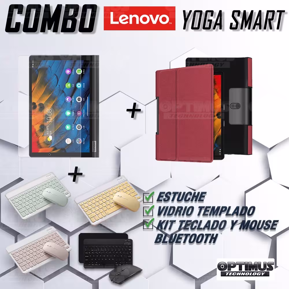 Kit Vidrio templado + Case Forro Protector + Teclado y Mouse Ratón Bluetooth para Tablet Lenovo Yoga Smart Tab Yt-x 705f OPTIMUS