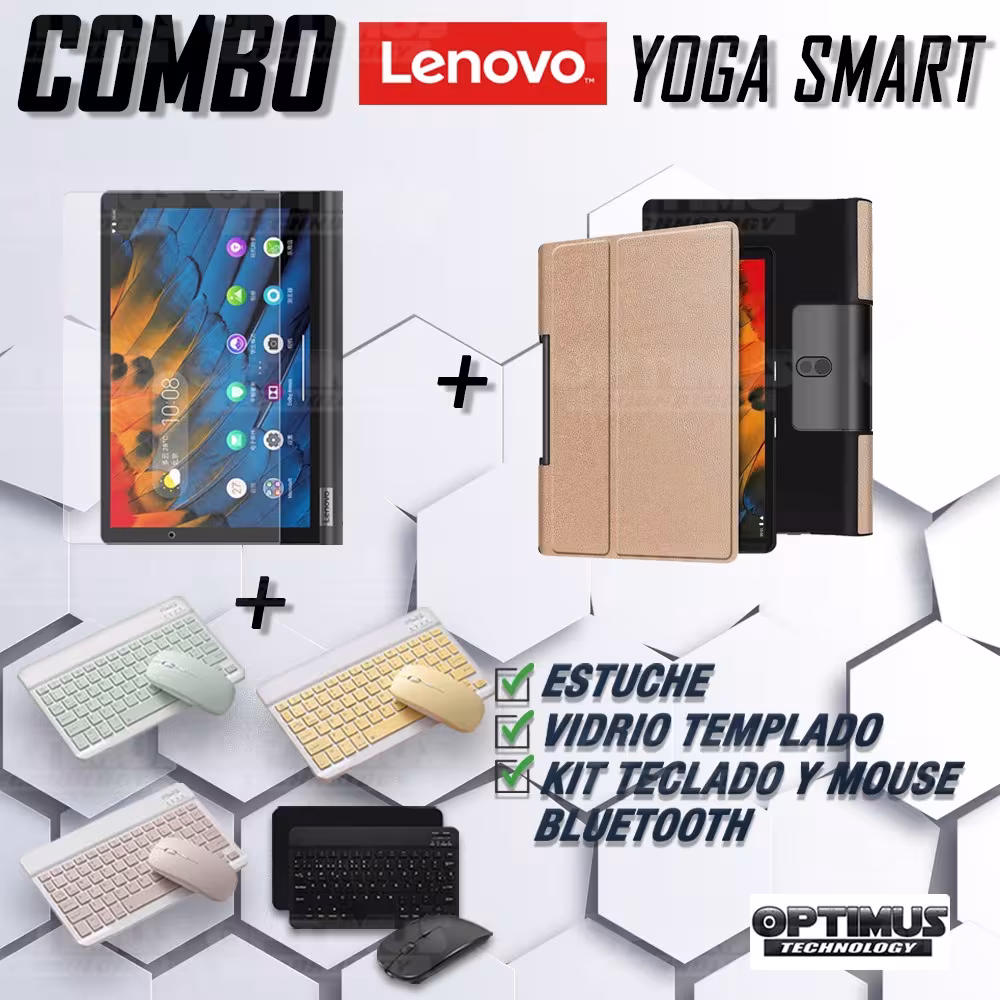 Kit Vidrio templado + Case Forro Protector + Teclado y Mouse Ratón Bluetooth para Tablet Lenovo Yoga Smart Tab Yt-x 705f OPTIMUS