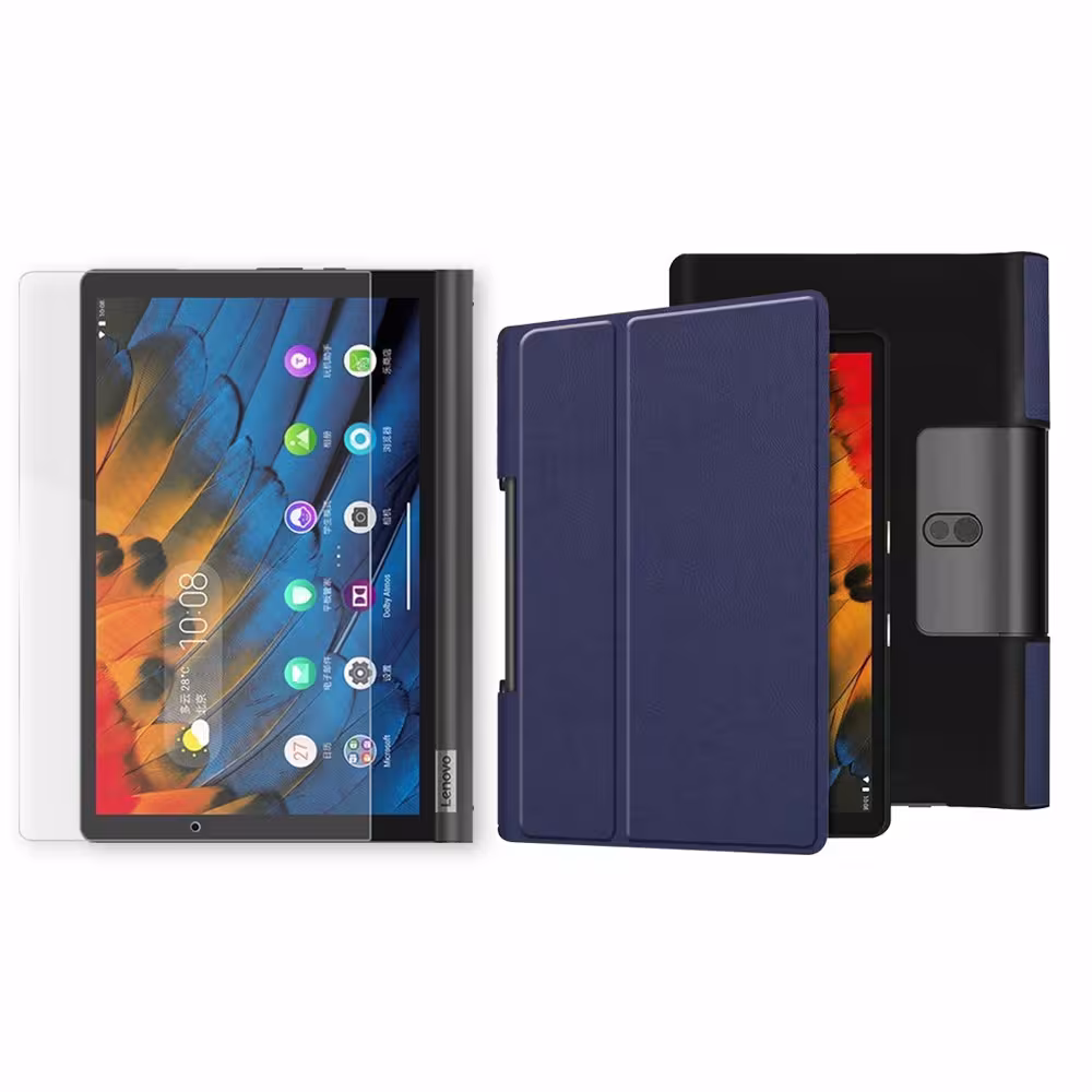 Kit Vidrio templado + Case Forro Protector + Teclado y Mouse Ratón Bluetooth para Tablet Lenovo Yoga Smart Tab Yt-x 705f OPTIMUS