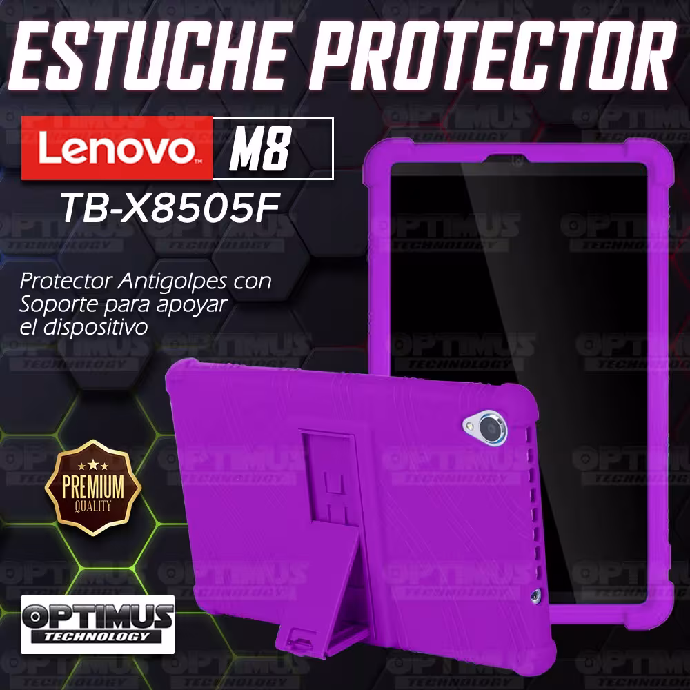 Kit Vidrio templado y Estuche Protector de goma antigolpes con soporte Tablet Lenovo Tab M8 8505x / x8505f OPTIMUS TECHNOLOGY™ -