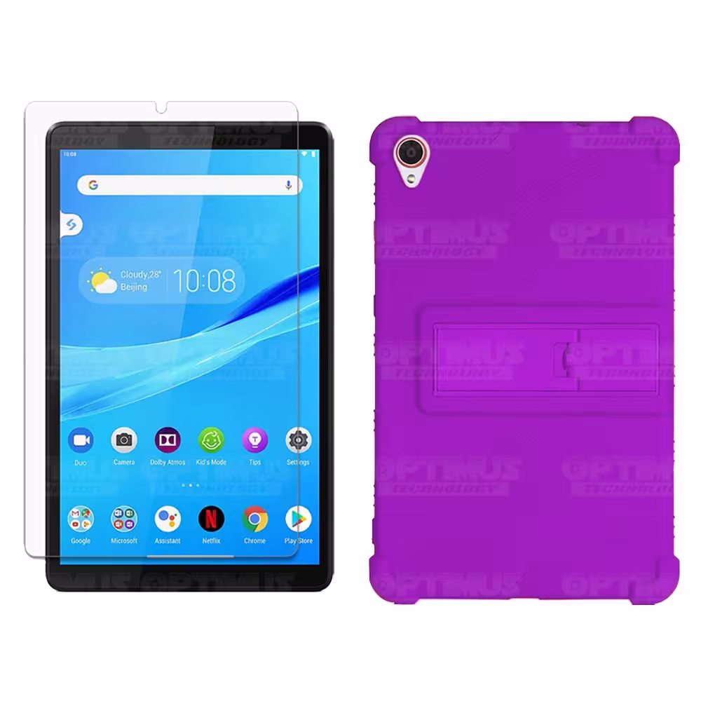 Kit Vidrio templado y Estuche Protector de goma antigolpes con soporte Tablet Lenovo Tab M8 8505x / x8505f OPTIMUS TECHNOLOGY™ -