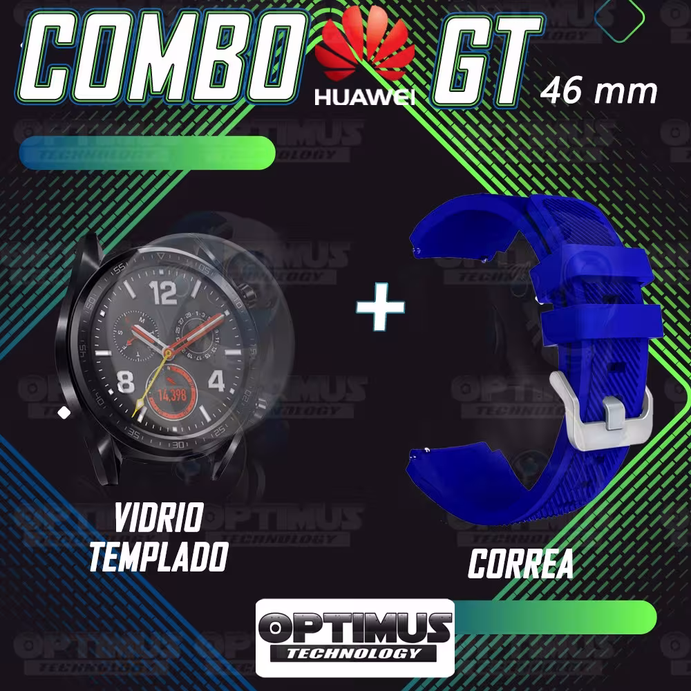 Kit Correa Pulso Manilla de Goma Y Vidrio Templado Huawei Gt 46mm | OPTIMUS TECHNOLOGY™ | CRRY-VTP-HW-GT-46 |