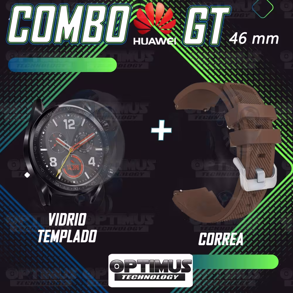 Kit Correa Pulso Manilla de Goma Y Vidrio Templado Huawei Gt 46mm | OPTIMUS TECHNOLOGY™ | CRRY-VTP-HW-GT-46 |