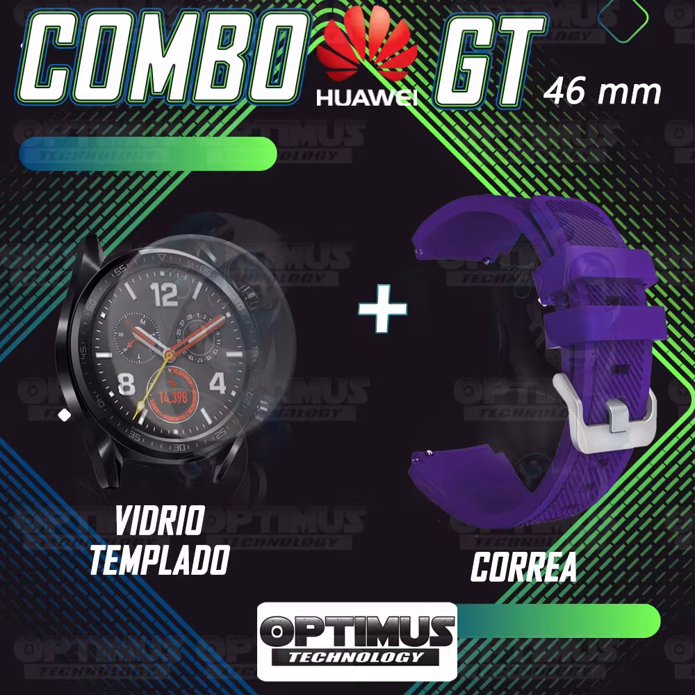 Kit Correa Pulso Manilla de Goma Y Vidrio Templado Huawei Gt 46mm | OPTIMUS TECHNOLOGY™ | CRRY-VTP-HW-GT-46 |
