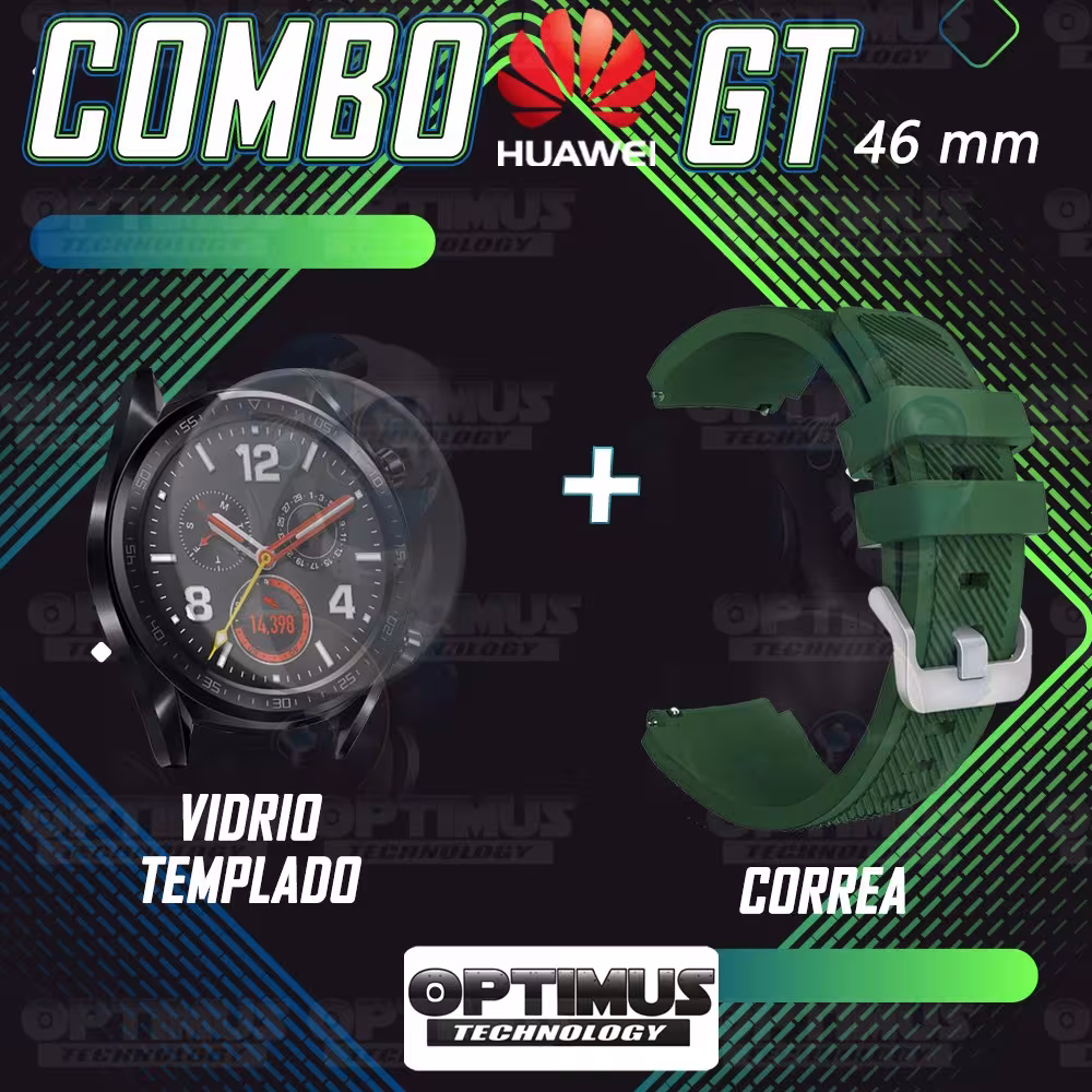 Kit Correa Pulso Manilla de Goma Y Vidrio Templado Huawei Gt 46mm | OPTIMUS TECHNOLOGY™ | CRRY-VTP-HW-GT-46 |