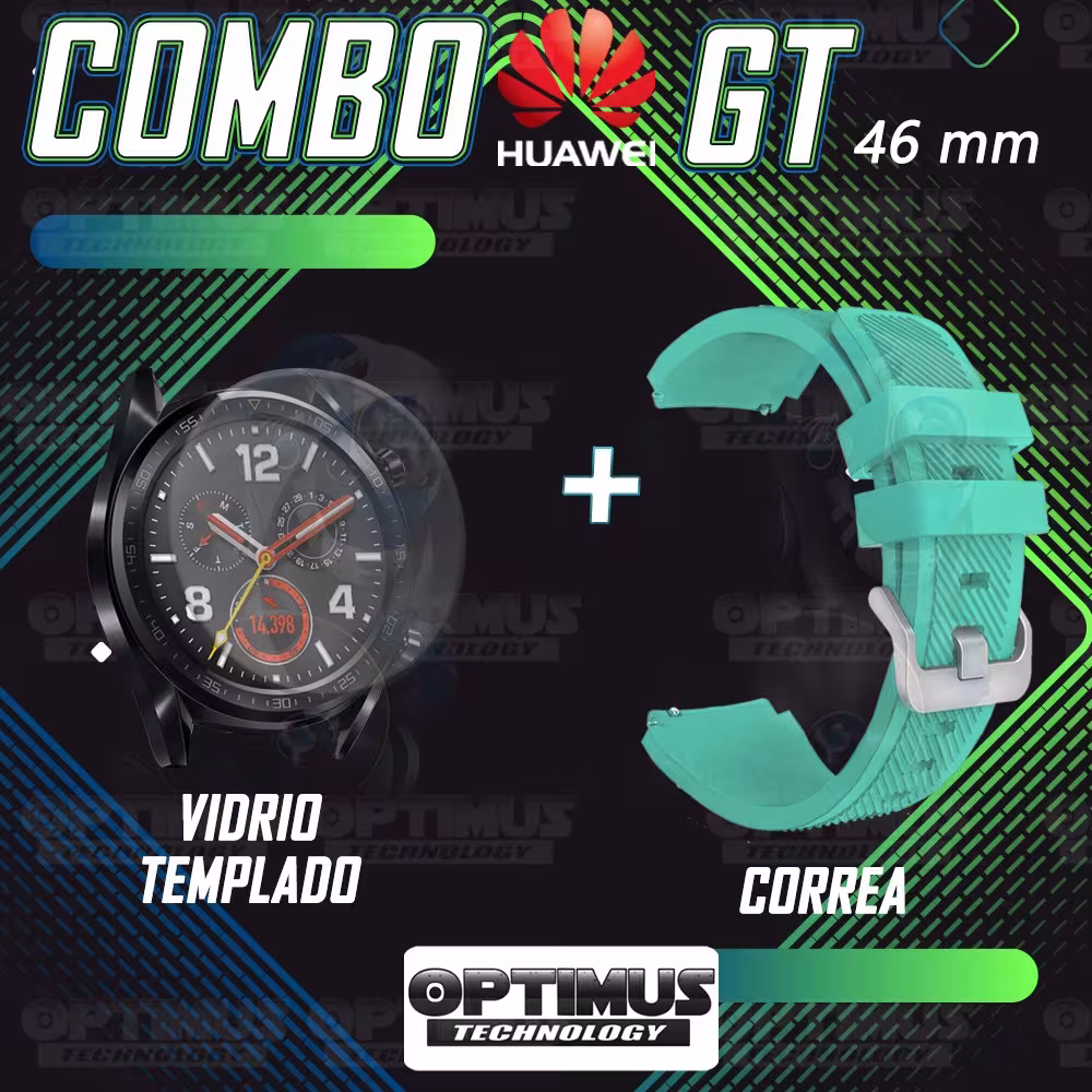 Kit Correa Pulso Manilla de Goma Y Vidrio Templado Huawei Gt 46mm | OPTIMUS TECHNOLOGY™ | CRRY-VTP-HW-GT-46 |