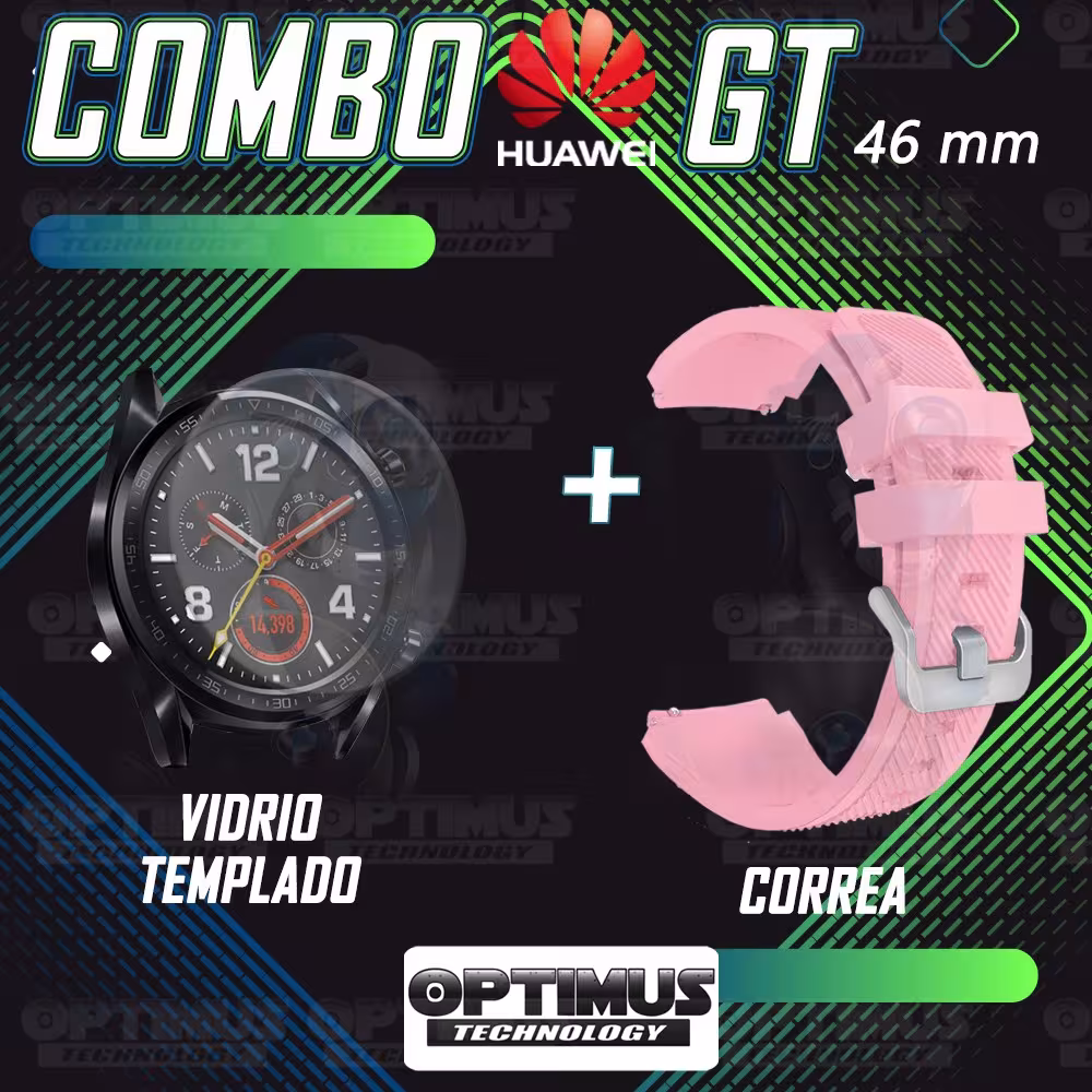 Kit Correa Pulso Manilla de Goma Y Vidrio Templado Huawei Gt 46mm | OPTIMUS TECHNOLOGY™ | CRRY-VTP-HW-GT-46 |