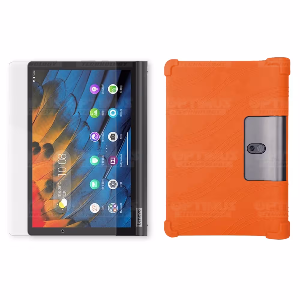 Kit Vidrio templado + Estuche Protector Goma + Teclado y Mouse Ratón Bluetooth para Tablet Lenovo Yoga Smart Tab Yt-x 705f OPTIM
