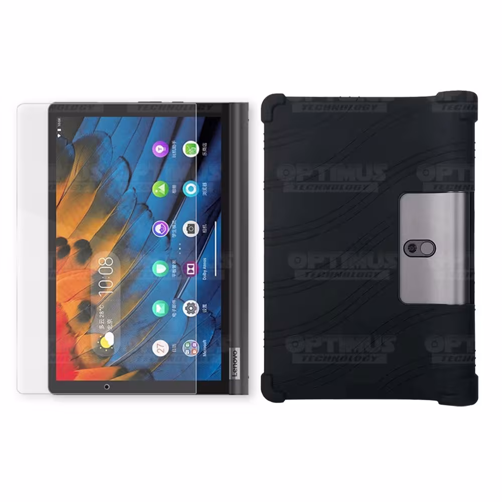 Kit Vidrio templado + Estuche Protector Goma + Teclado y Mouse Ratón Bluetooth para Tablet Lenovo Yoga Smart Tab Yt-x 705f OPTIM