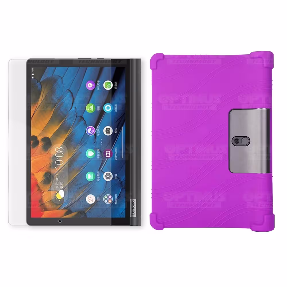 Kit Vidrio templado + Estuche Protector Goma + Teclado y Mouse Ratón Bluetooth para Tablet Lenovo Yoga Smart Tab Yt-x 705f OPTIM