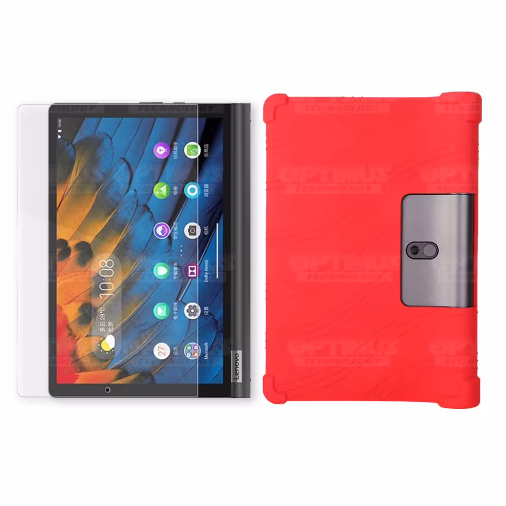 Kit Vidrio templado + Estuche Protector Goma + Teclado y Mouse Ratón Bluetooth para Tablet Lenovo Yoga Smart Tab Yt-x 705f OPTIM