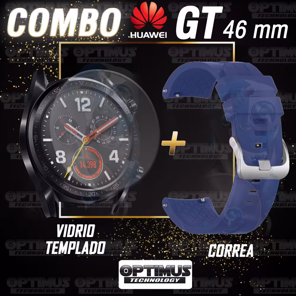 Vidrio Templado Y Correa Smartwatch Reloj Inteligente Huawei Gt 46mm | OPTIMUS TECHNOLOGY™ | CRR-VTP-HW-GT-46 |
