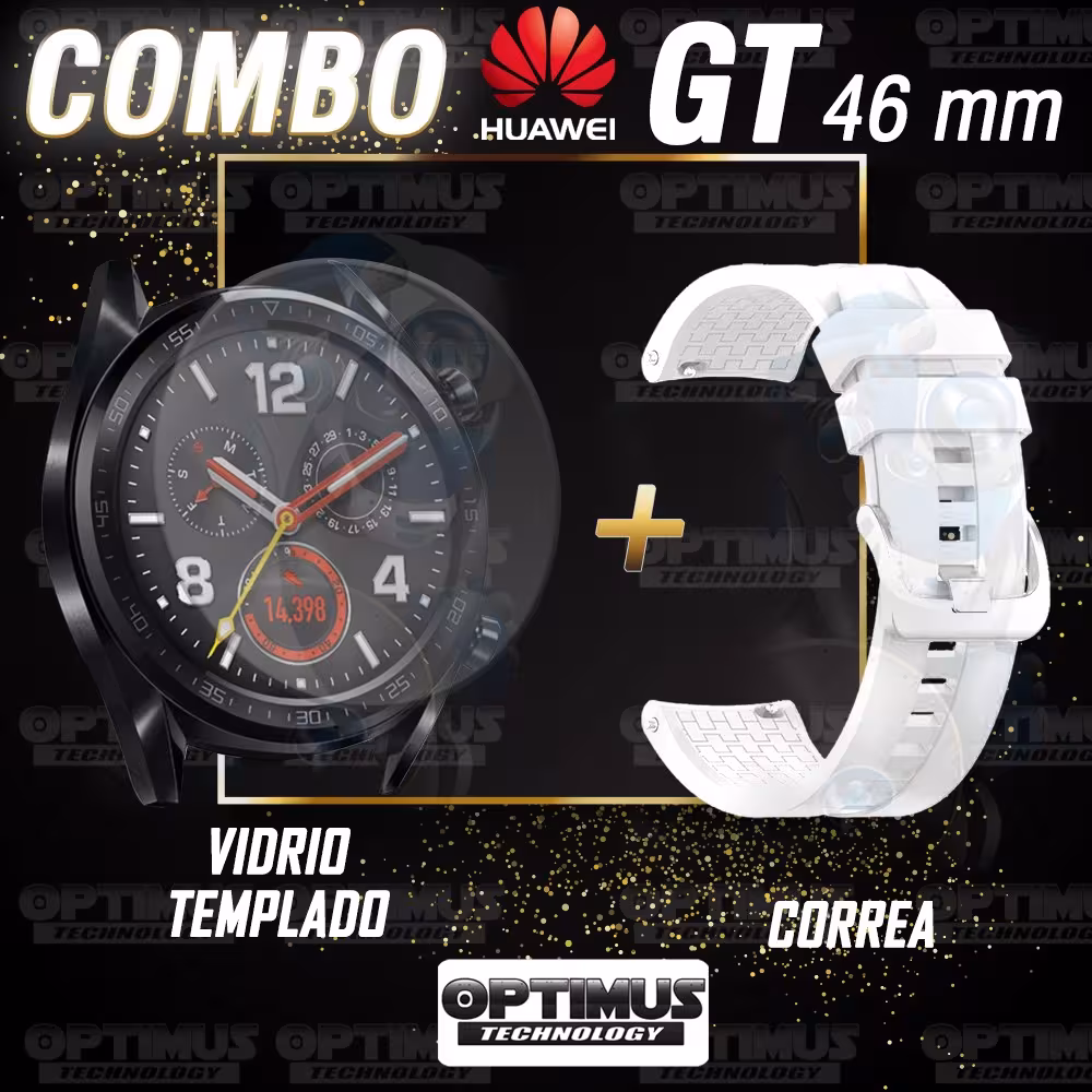 Vidrio Templado Y Correa Smartwatch Reloj Inteligente Huawei Gt 46mm | OPTIMUS TECHNOLOGY™ | CRR-VTP-HW-GT-46 |