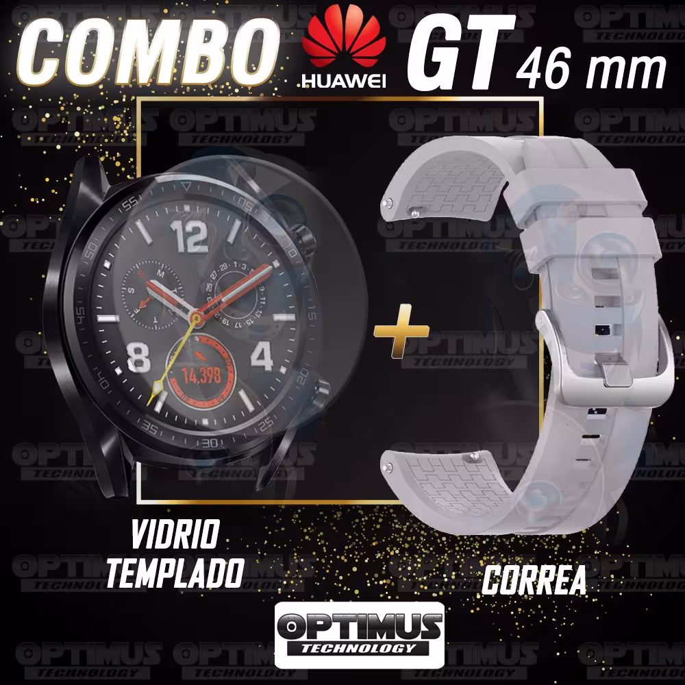 Vidrio Templado Y Correa Smartwatch Reloj Inteligente Huawei Gt 46mm | OPTIMUS TECHNOLOGY™ | CRR-VTP-HW-GT-46 |