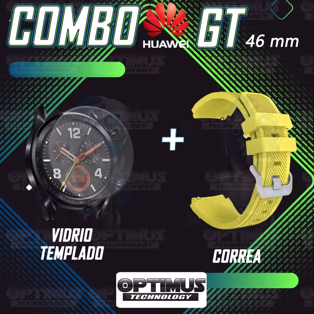 Kit Correa Pulso Manilla de Goma Y Vidrio Templado Huawei Gt 46mm | OPTIMUS TECHNOLOGY™ | CRRY-VTP-HW-GT-46 |