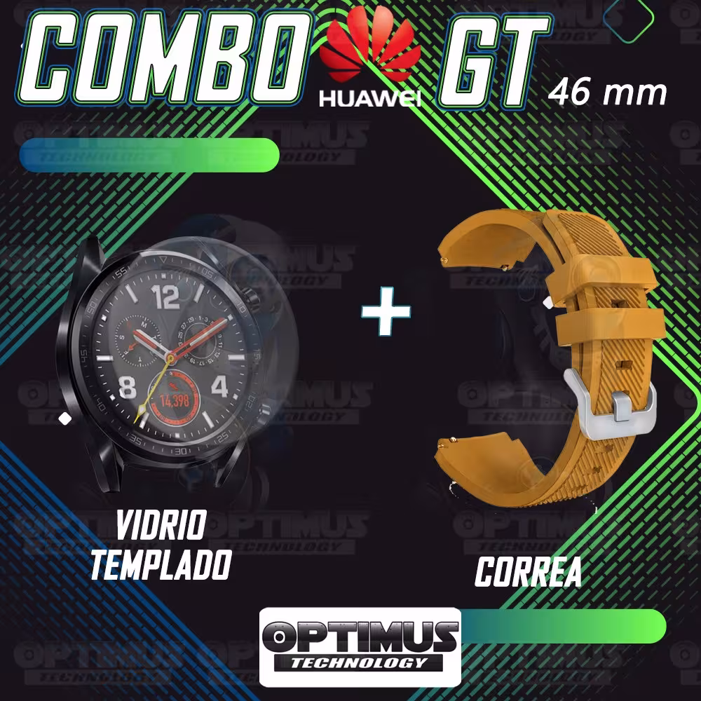 Kit Correa Pulso Manilla de Goma Y Vidrio Templado Huawei Gt 46mm | OPTIMUS TECHNOLOGY™ | CRRY-VTP-HW-GT-46 |