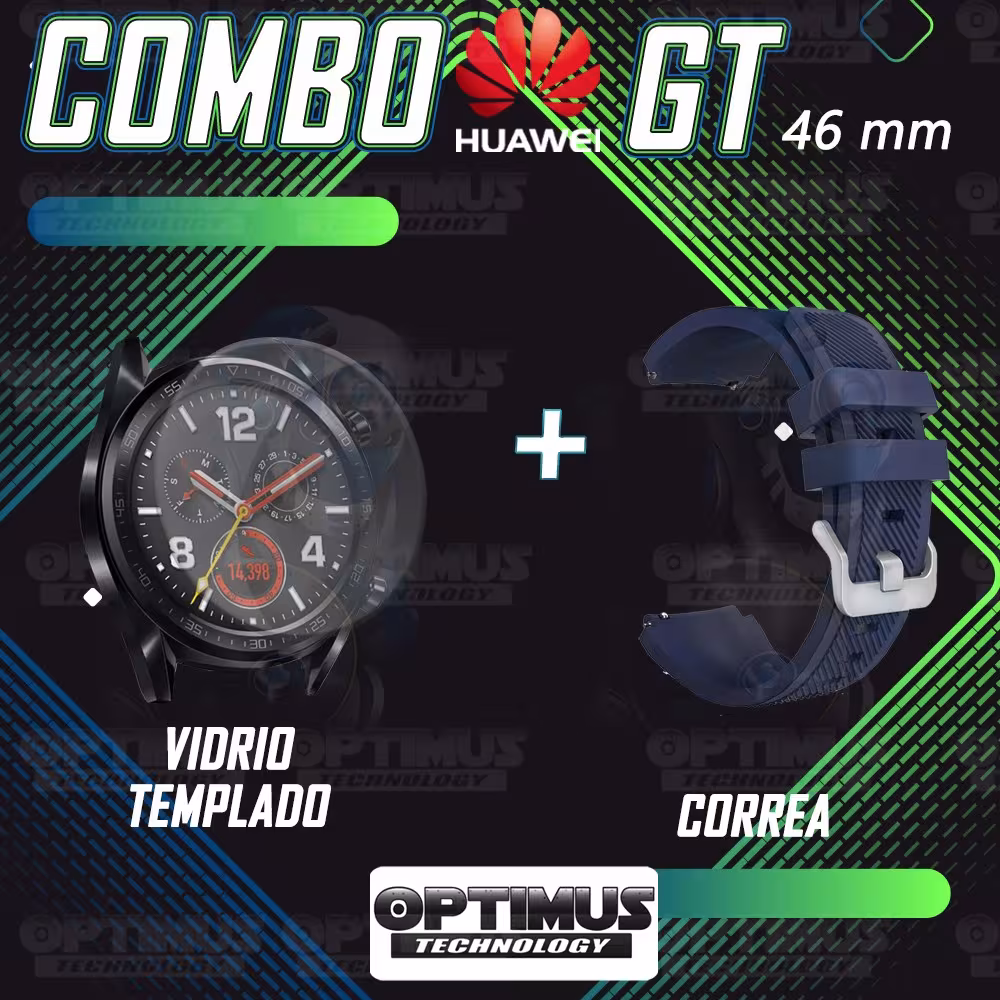 Kit Correa Pulso Manilla de Goma Y Vidrio Templado Huawei Gt 46mm | OPTIMUS TECHNOLOGY™ | CRRY-VTP-HW-GT-46 |