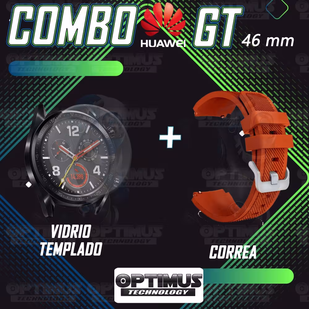 Kit Correa Pulso Manilla de Goma Y Vidrio Templado Huawei Gt 46mm | OPTIMUS TECHNOLOGY™ | CRRY-VTP-HW-GT-46 |