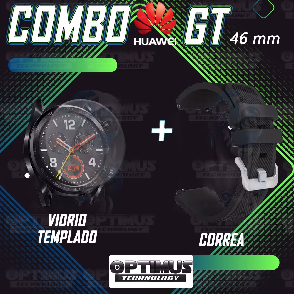 Kit Correa Pulso Manilla de Goma Y Vidrio Templado Huawei Gt 46mm | OPTIMUS TECHNOLOGY™ | CRRY-VTP-HW-GT-46 |