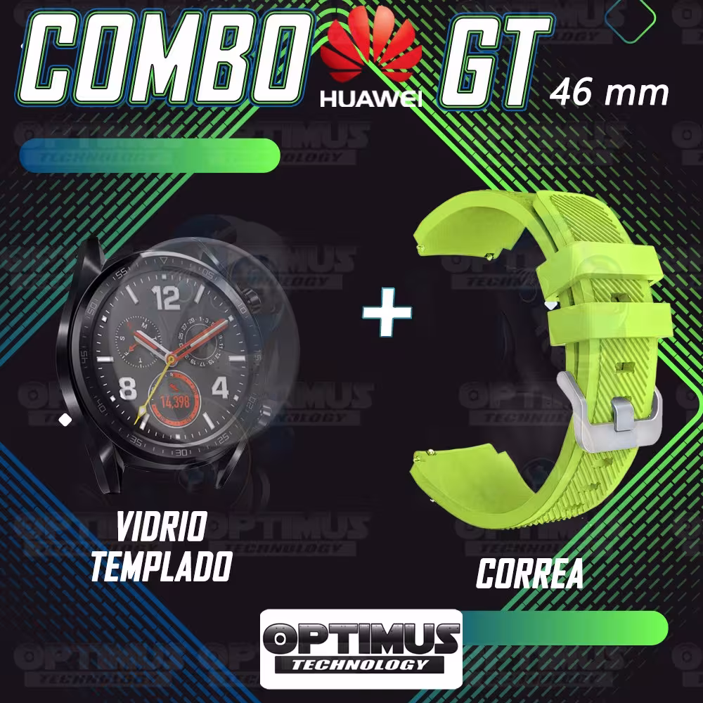 Kit Correa Pulso Manilla de Goma Y Vidrio Templado Huawei Gt 46mm | OPTIMUS TECHNOLOGY™ | CRRY-VTP-HW-GT-46 |