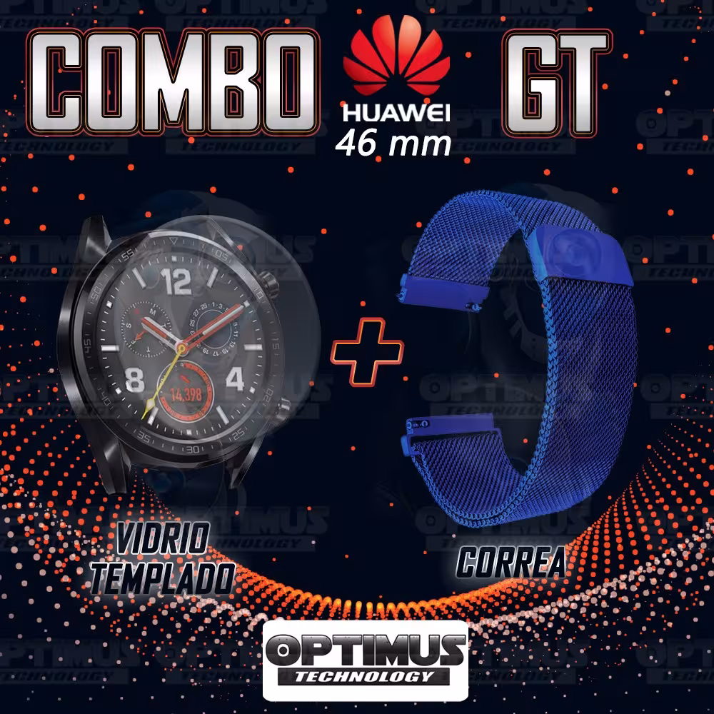 Kit Manilla Pulso Correa Magnética de color Y Vidrio Templado Huawei GT 46mm | OPTIMUS TECHNOLOGY™ | CRR-MG-VTP-HW-GT-46 |