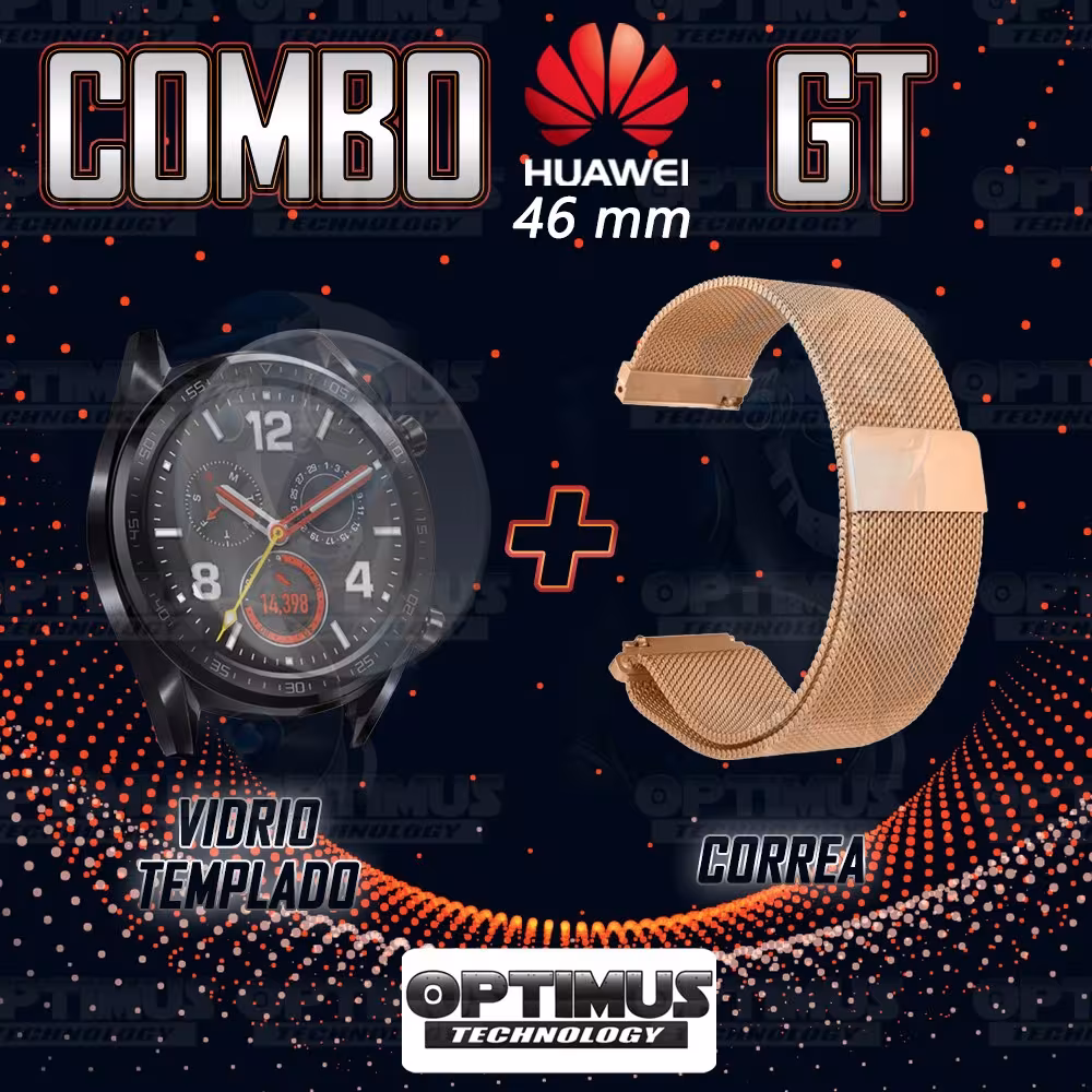 Kit Manilla Pulso Correa Magnética de color Y Vidrio Templado Huawei GT 46mm | OPTIMUS TECHNOLOGY™ | CRR-MG-VTP-HW-GT-46 |