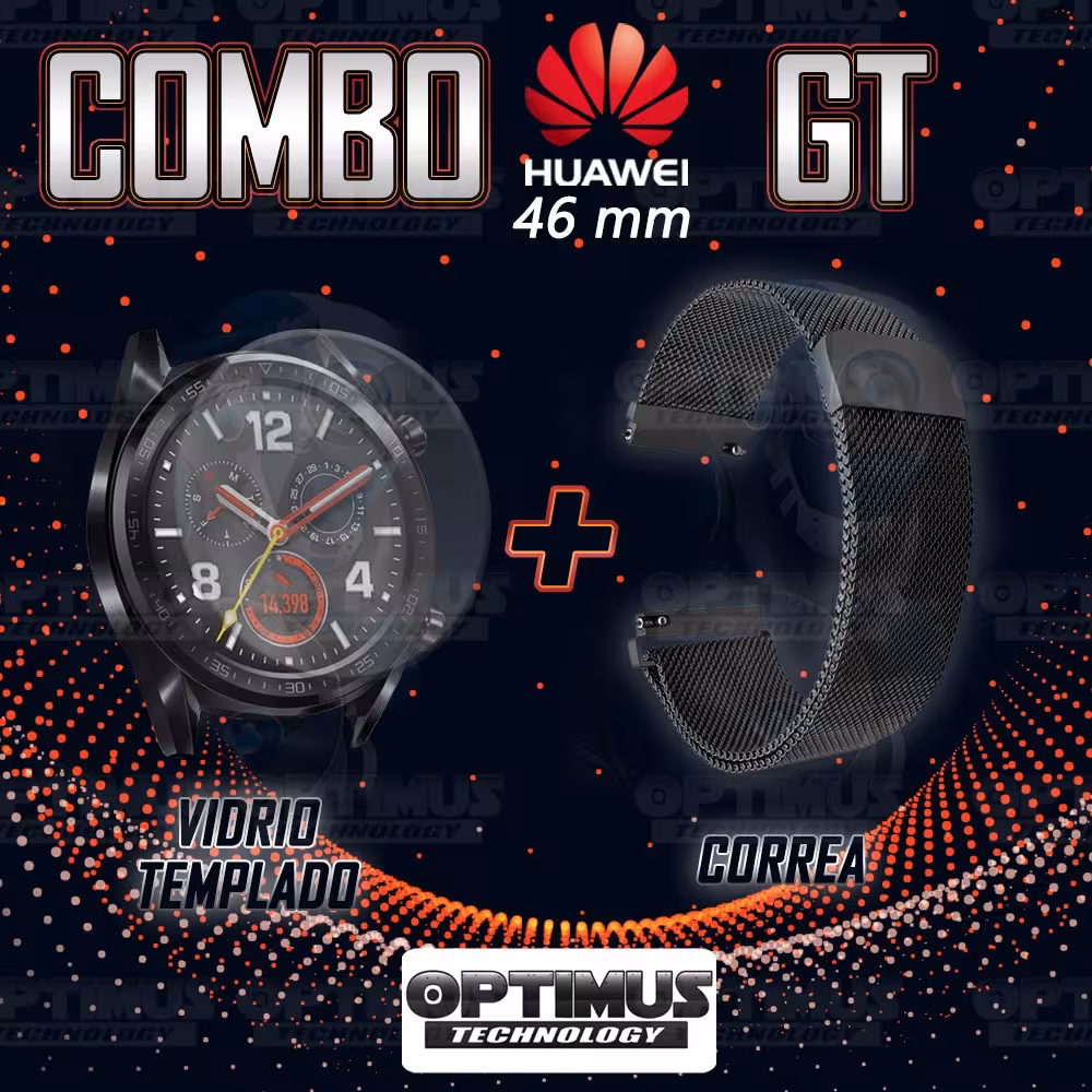 Kit Manilla Pulso Correa Magnética de color Y Vidrio Templado Huawei GT 46mm | OPTIMUS TECHNOLOGY™ | CRR-MG-VTP-HW-GT-46 |