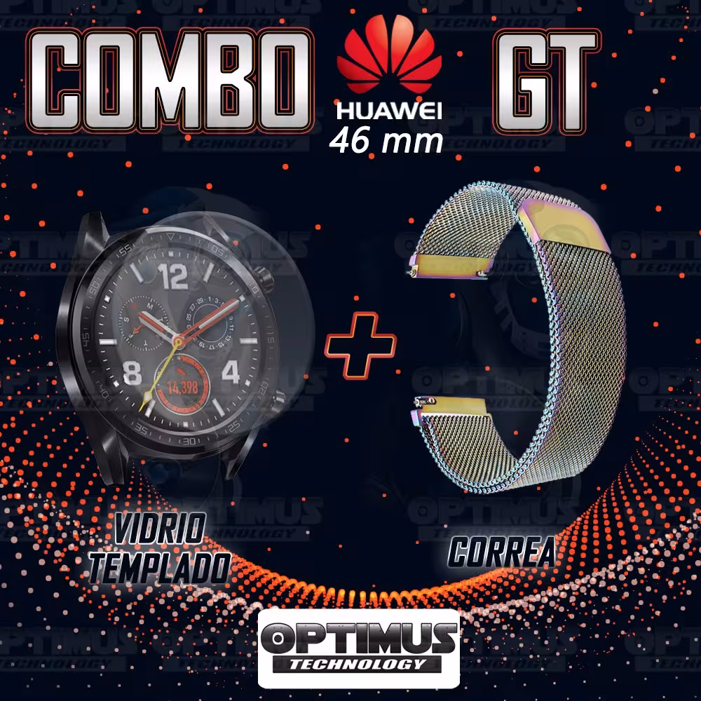 Kit Manilla Pulso Correa Magnética de color Y Vidrio Templado Huawei GT 46mm | OPTIMUS TECHNOLOGY™ | CRR-MG-VTP-HW-GT-46 |