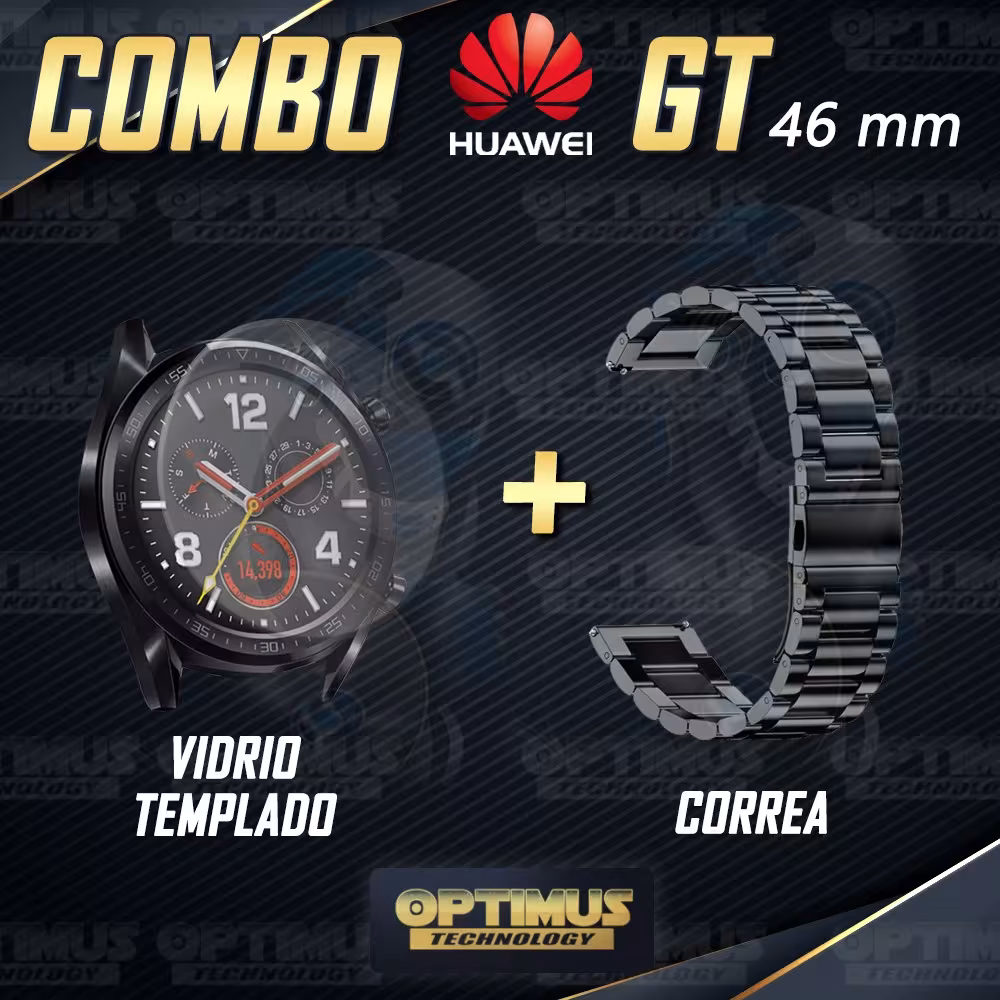 Vidrio Templado Y Correa De Metal Smartwatch Reloj Inteligente Huawei GT 46mm | OPTIMUS TECHNOLOGY™ | CRR-MT-VTP-HW-GT-46 |
