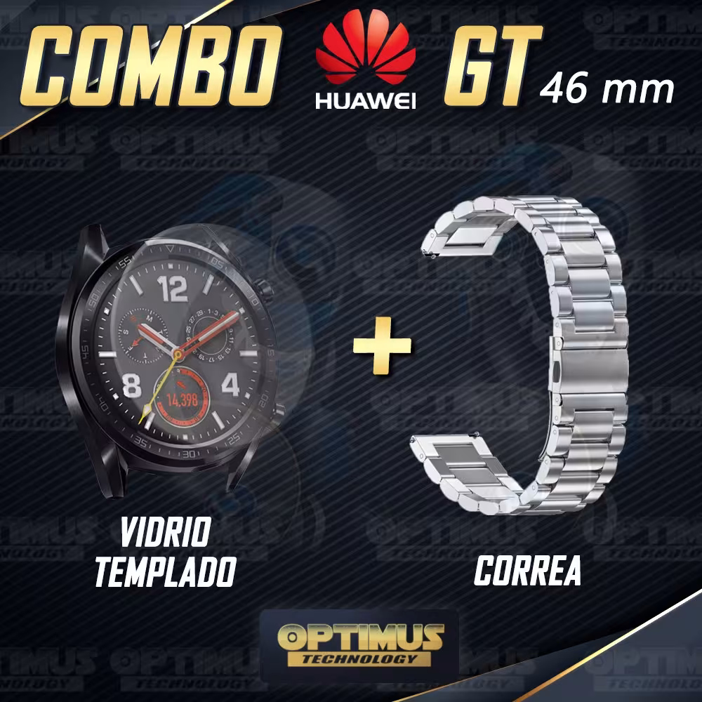 Vidrio Templado Y Correa De Metal Smartwatch Reloj Inteligente Huawei GT 46mm | OPTIMUS TECHNOLOGY™ | CRR-MT-VTP-HW-GT-46 |