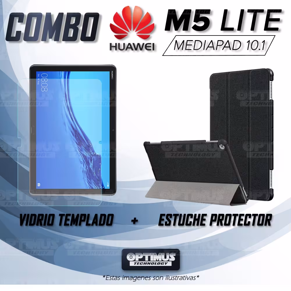 Kit Vidrio Cristal Templado Y Estuche Case Protector para Tablet Huawei Mediapad M5 Lite 10.1 OPTIMUS TECHNOLOGY™ - 2