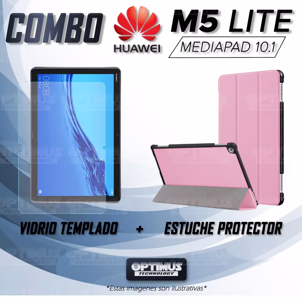 Kit Vidrio Cristal Templado Y Estuche Case Protector para Tablet Huawei Mediapad M5 Lite 10.1 OPTIMUS TECHNOLOGY™ - 10