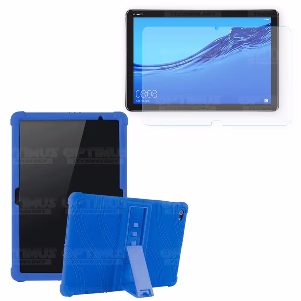 Kit Vidrio templado + Estuche Protector Goma + Teclado y Mouse Ratón Bluetooth para Tablet Huawei Mediapad M5 Lite 10.1 OPTIMUS