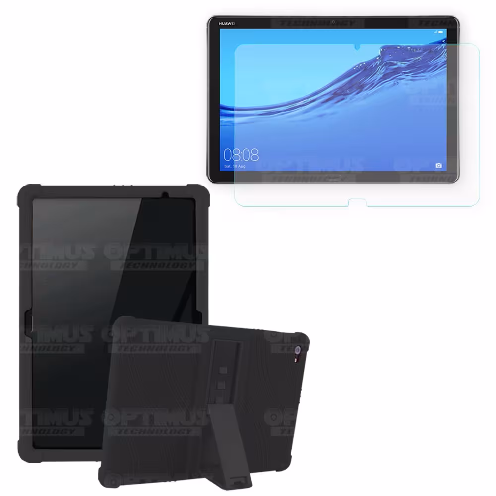 Kit Vidrio templado + Estuche Protector Goma + Teclado y Mouse Ratón Bluetooth para Tablet Huawei Mediapad M5 Lite 10.1 OPTIMUS