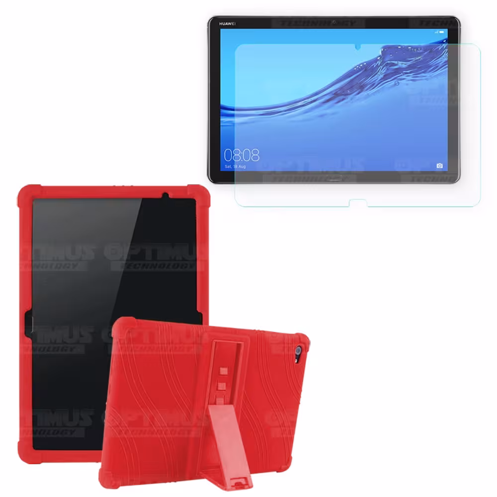 Kit Vidrio templado + Estuche Protector Goma + Teclado y Mouse Ratón Bluetooth para Tablet Huawei Mediapad M5 Lite 10.1 OPTIMUS