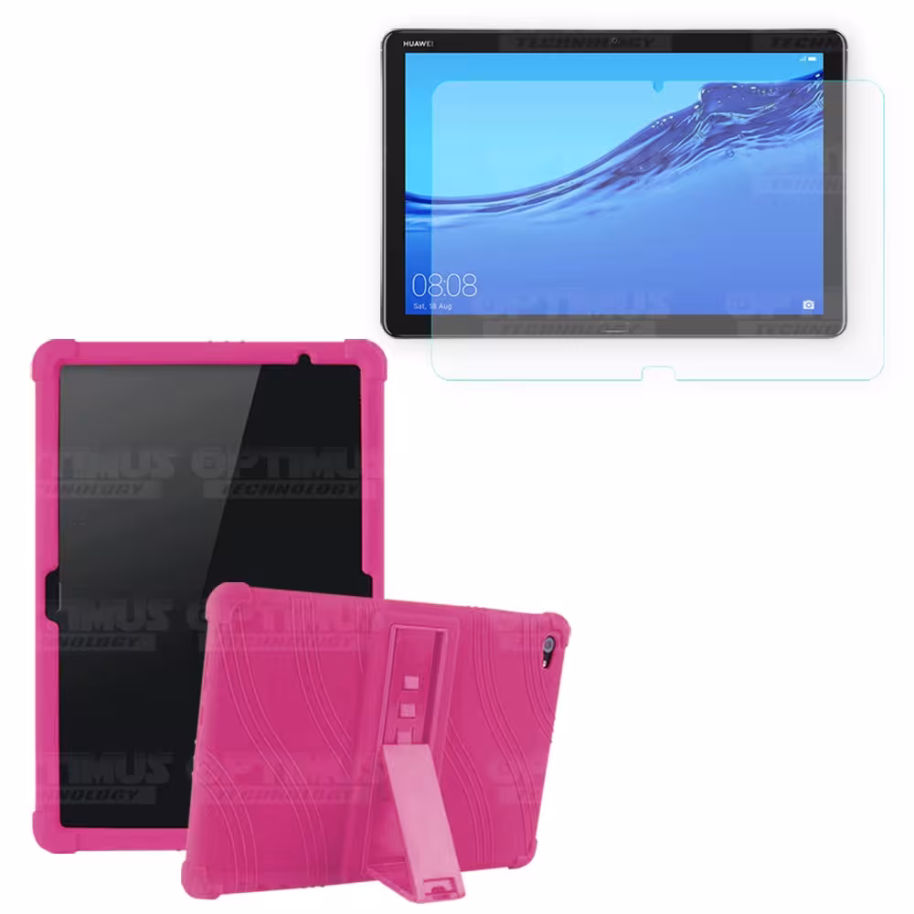 Kit Vidrio templado + Estuche Protector Goma + Teclado y Mouse Ratón Bluetooth para Tablet Huawei Mediapad M5 Lite 10.1 OPTIMUS