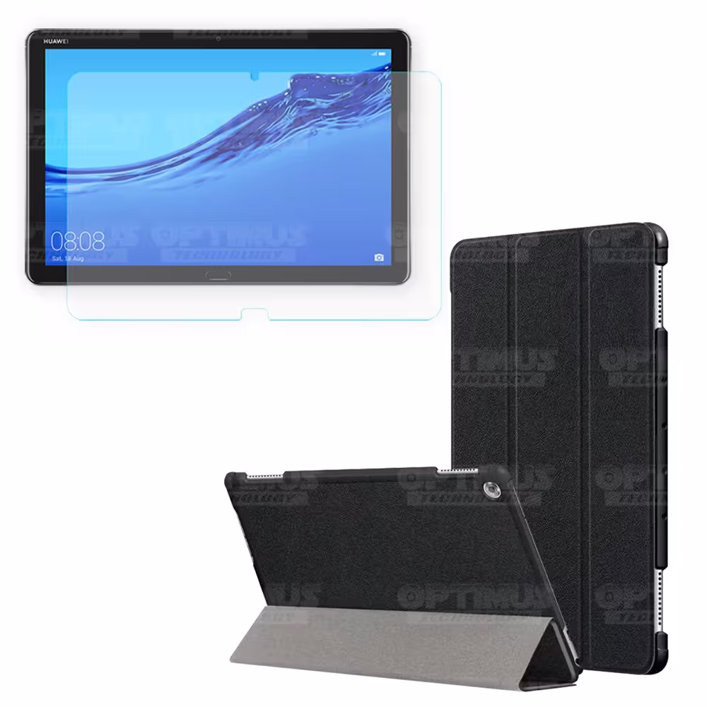 Kit Vidrio templado + Case Forro Protector + Teclado y Mouse Ratón Bluetooth para Tablet Huawei Mediapad M5 Lite 10.1 OPTIMUS TE