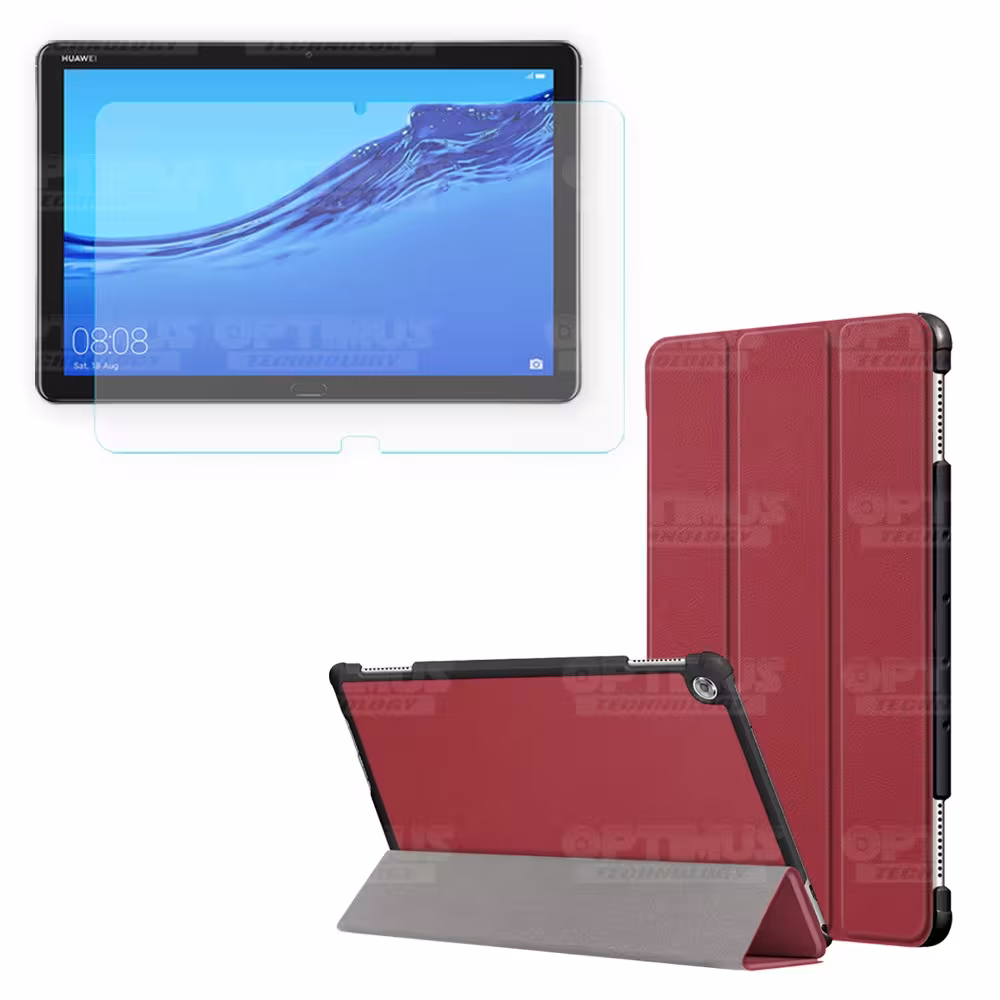 Kit Vidrio templado + Case Forro Protector + Teclado y Mouse Ratón Bluetooth para Tablet Huawei Mediapad M5 Lite 10.1 OPTIMUS TE
