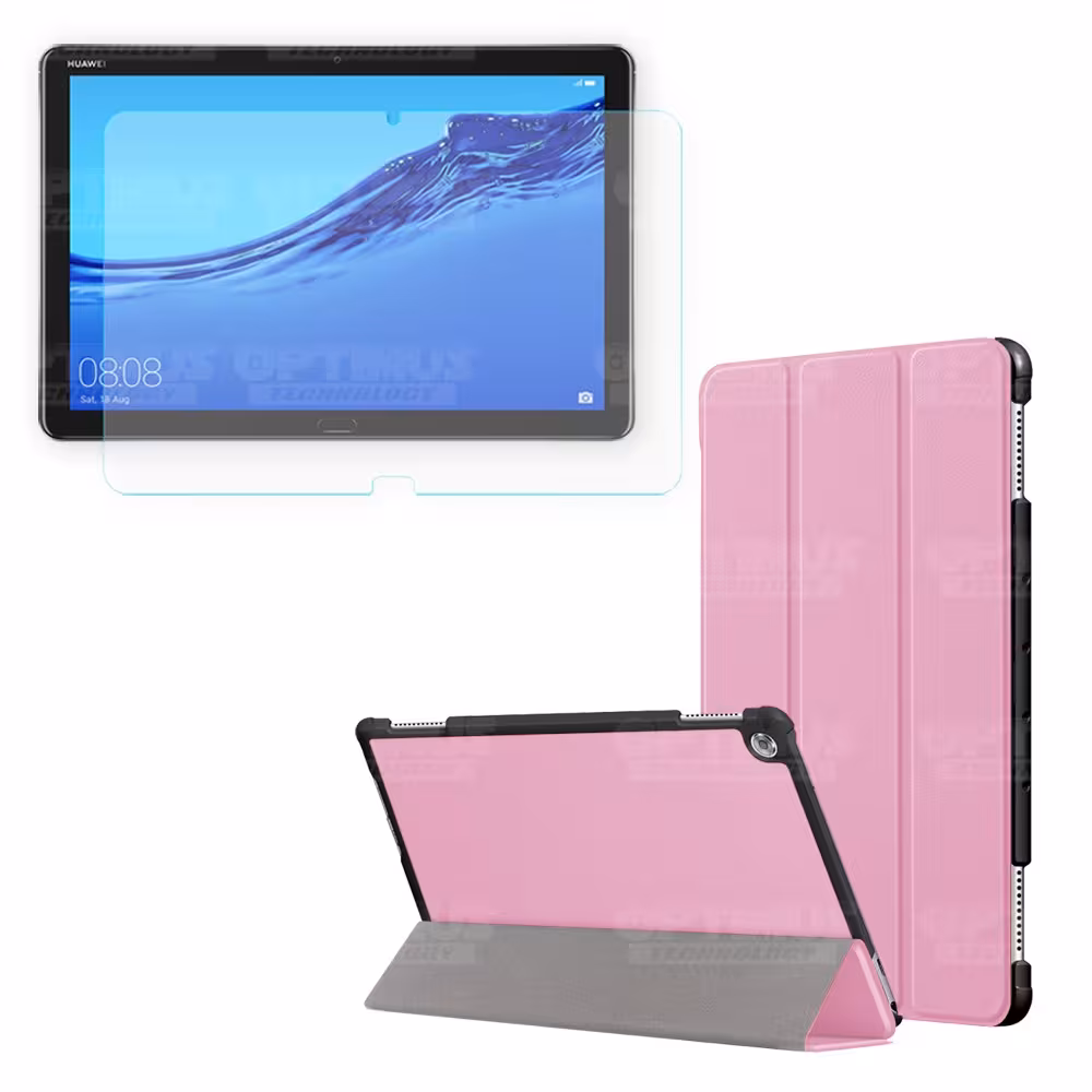 Kit Vidrio templado + Case Forro Protector + Teclado y Mouse Ratón Bluetooth para Tablet Huawei Mediapad M5 Lite 10.1 OPTIMUS TE