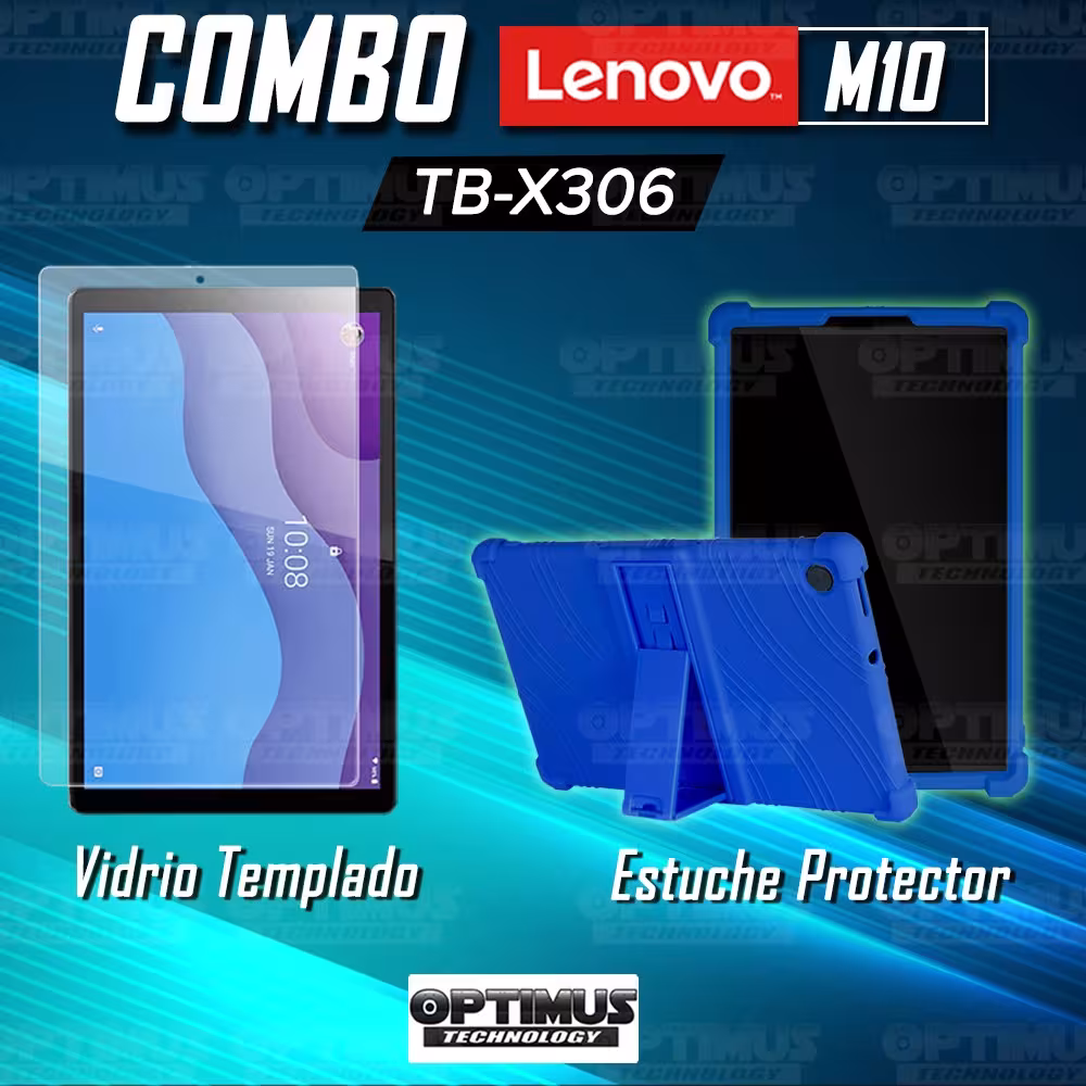 Kit Vidrio templado y Estuche Protector de goma antigolpes con soporte Tablet Lenovo M10 HD TB-X306 OPTIMUS TECHNOLOGY™ - 2