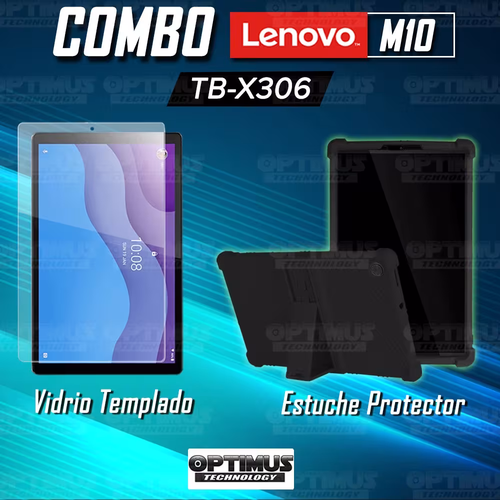 Kit Vidrio templado y Estuche Protector de goma antigolpes con soporte Tablet Lenovo M10 HD TB-X306 OPTIMUS TECHNOLOGY™ - 7